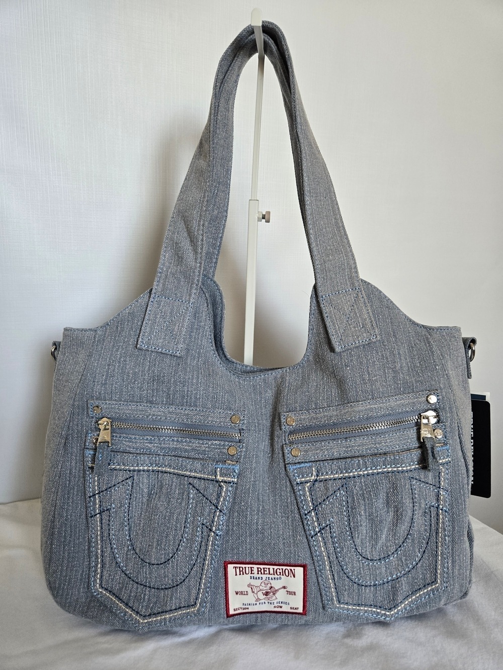 TRUE RELIGION DENIM HORSE SHOE HOBO SHOULDER TOTE CROSSBODY BAG LIGHT-BLUE NWT